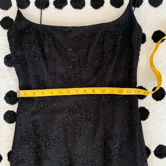 Carmen Marc Valvo Black Beaded Long Evening Formal Maxi Slip Dress Gown - Picture 13 of 16